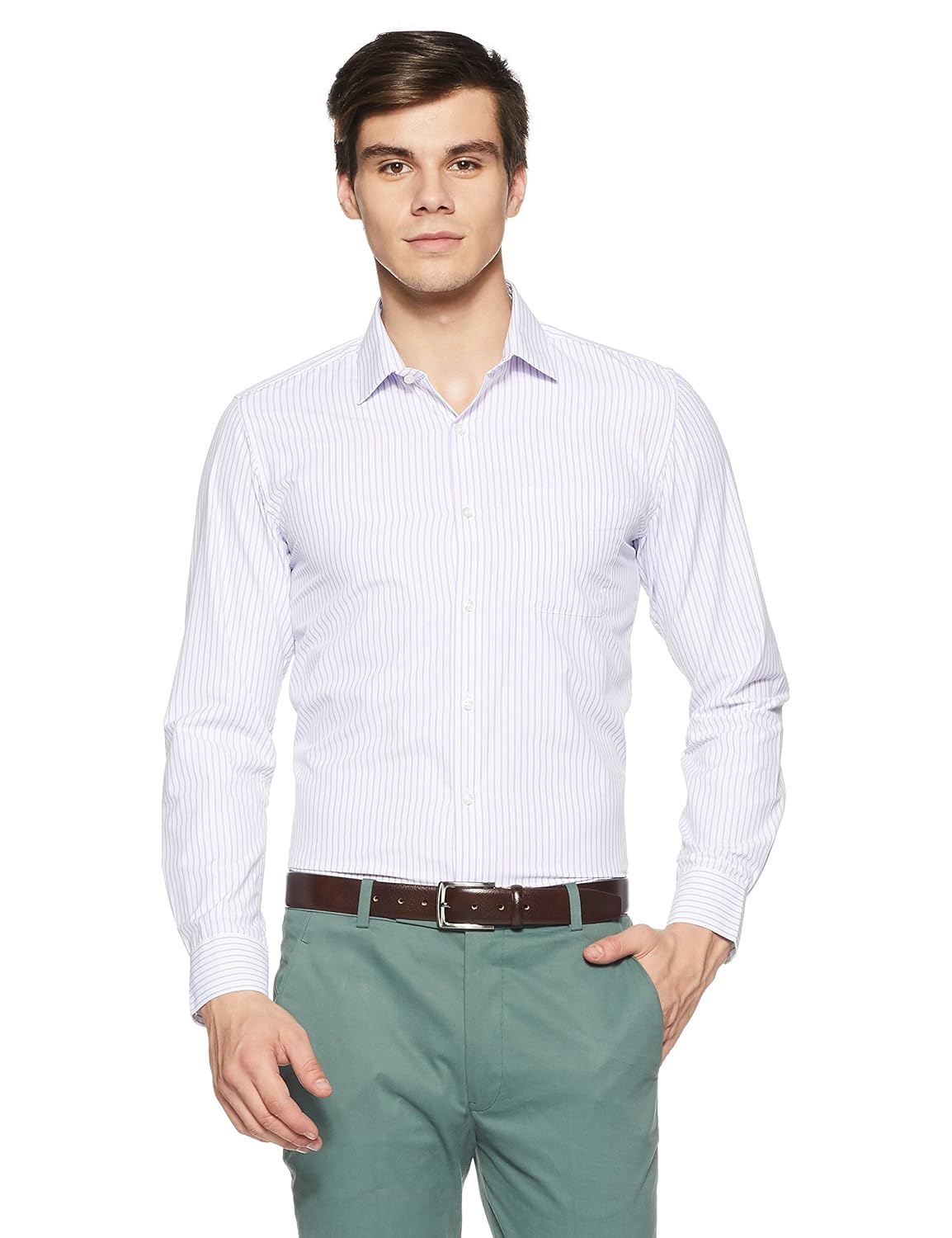 peter england men's striped slim fit formal shirt