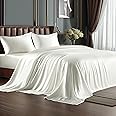 BEDELITE California King Sheets Set, Luxury Soft Ivory White Satin Sheets for Hair and Skin, Similar to Silk Bed Sheets Set 4 Pieces with 1 Deep Pocket Fitted Sheet, 1 Flat Sheet, and 2 Pillowcases