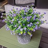 BCBLF Artificial Flowers Outdoors, 16 Bundles Fake Flowers UV-Anti for Decoration Faux Plastic Plants Garden Porch Window Box Décor,Purple