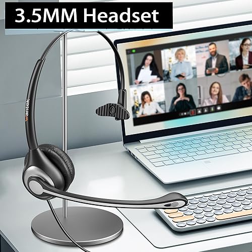 Wantek Cell Phone Headset Mono with Noise Canceling Mic, Wired Computer  Headphone for iPhone Samsung Huawei HT