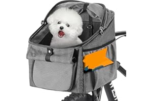 CHIMONA Dog Bike Basket Carrier，Dog Basket for Bike with Mesh Window, Bike Pet Carrier for Cats & Dogs，Pet Bike Front Carrier