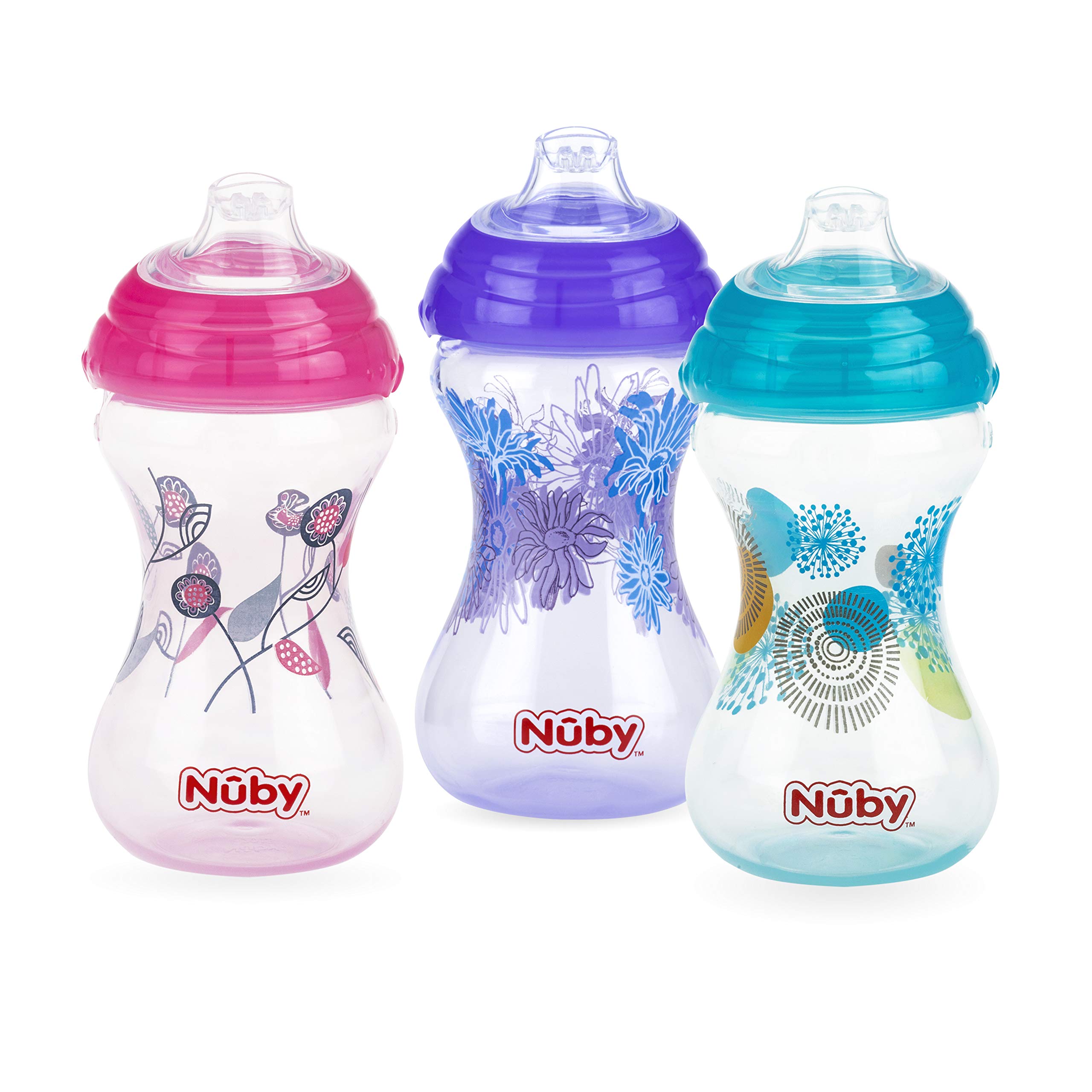 Nuby Polypropylene 3pk No Spill Pinpoint Soft Spout Clik-It, Girl, 10 Oz