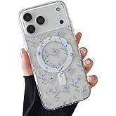 ZTOFERA for iPhone 17 Pro Max Magnetic Case Compatible with Magsafe,Aesthetic Floral Pattern Design Cute for Girl Women,Anti-Drop Protective Hard Phone Cover for iPhone 17 Pro Max-Purple Flower