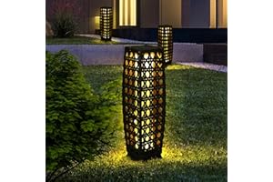 OLYMSOLD Solar Floor Lamp, Outdoor Floor Lamp Lanterns Outdoor Waterproof, Solar Powered Resin Wicker Lamp, Weather-Resistant Rattan Deck Light for Porch, Garden, Patio