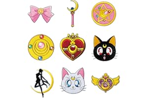 KIRAKO 9 Pcs Kawaii Cartoon Anime Moon Cat Embroidered Patches Cute Pretty Guardian Sew on/Iron on Applique Repair Patch DIY Craft Accessories for Kids Girls Women Fans Clothing Jacket Jeans Backpack Hat