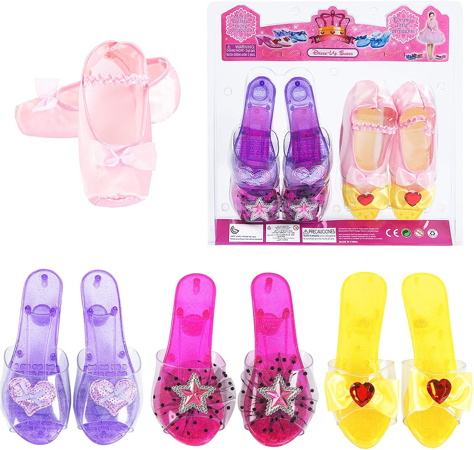 Fedio Girls Princess Dress up Shoes 4 Pairs Role Play Collection Play Shoes Set for Little Girls Age 3-6 Years