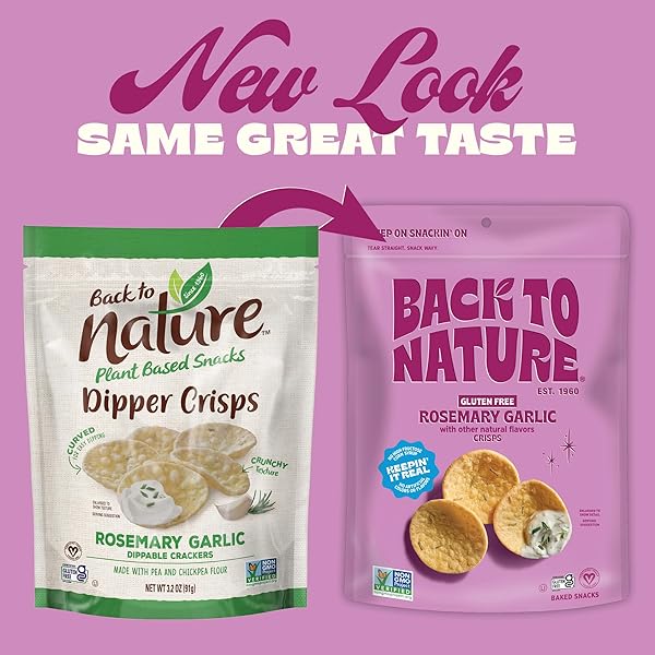 BACK TO NATURE GLUTEN FREE CRACKERS, ROSEMARY GARLIC DIPPER CRISPS – VEGAN, NON-GMO, CRACKERS FOR DIPPING – SERIOUSLY TASTY SNACKS, 3.2 OUNCE​