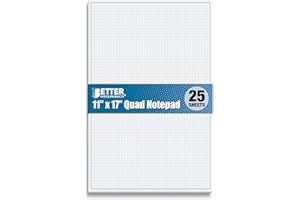 Better Office Products Graph Paper Pad, 17" x 11", 25 Sheets, Blue Line Border, Blueprint Paper, Double Sided, White, 4x4 Blue Quad Rule, Easy Tear Sheets, Grid Paper, Graph Paper