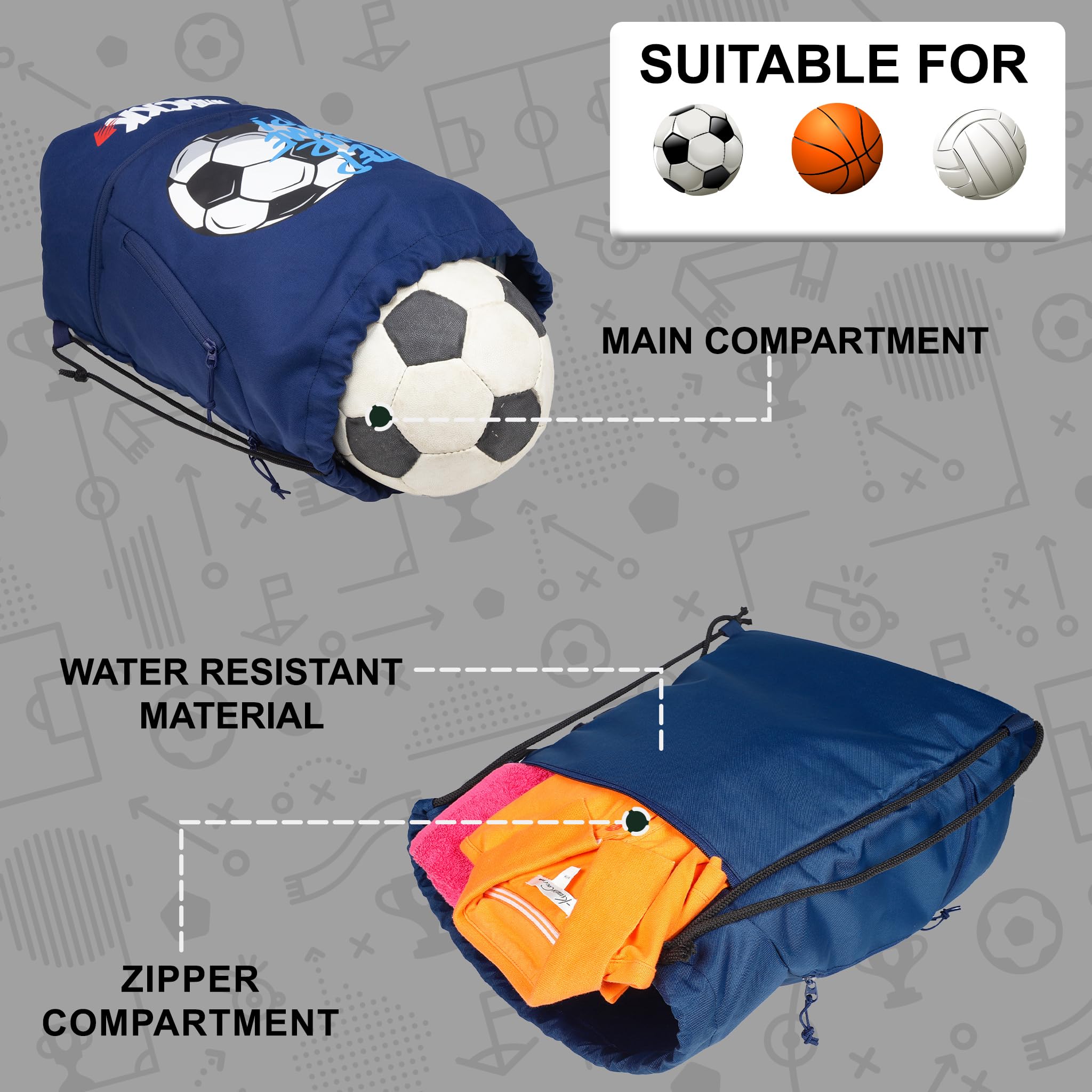 WHACKK Blitz Football Bag Blue | Ball Carry Kit Bag with Shoe Compartment & Adjustable Strap | Sports Bag for Football, Basketball & Volleyball 4