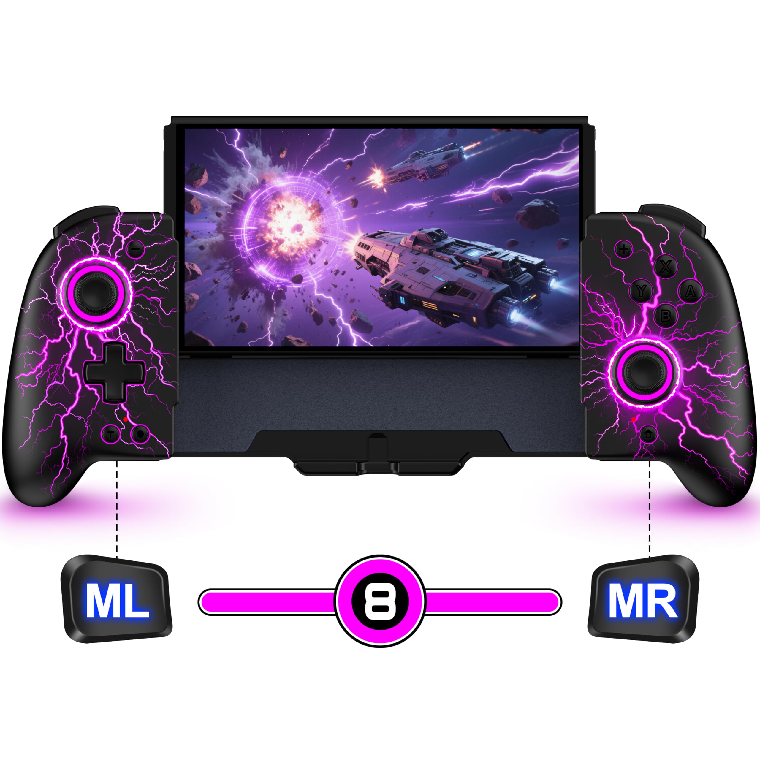 Photo 1 of Hall Effect Joystick Switch-Controller for Nintendo Switch/OLED,One-Piece-Joypad Replacement for Wireless Switch Controller with 9 Color Lights - Lightning Pattern