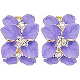 Navachi 18k Gold Plated White Crystal colorful Enamel Leaves Flower Omega Back Earrings