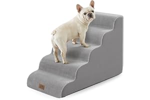 COZY KISS Dog Stairs for Small Dog 22.6" H, Curved Pet Step for Puppy, Older Cat, Medium Pet Ramp for High Bed, Ladder with High Density Foam, Durable, 5 Step, 15.7x33x22.6 inch, Grey