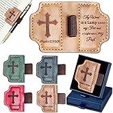 Bygone Mark Personalized Magnetic Leather Bookmark with Pen Holder,Inspirational Bible Verse Religious Bookmarks,Christian Book Lovers Reading Accessory for Men Women (Brown, Psalm 119:105)
