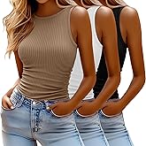 Xaatren 3 Pack Women's Sleeveless Tank Tops, Ribbed Knit Slim Fit Crew Neck Tops Side Ruched Summer Racerback Workout Shirts
