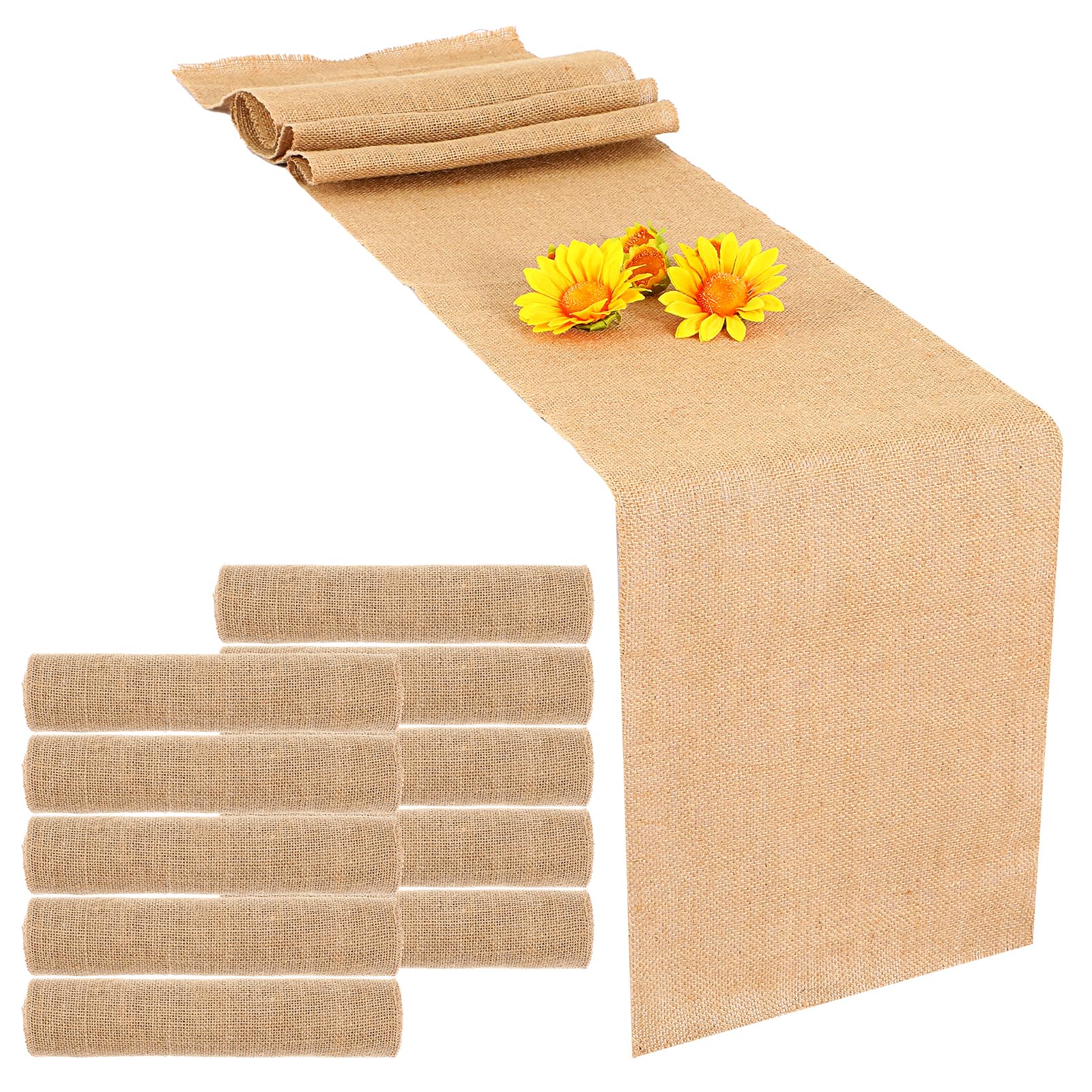 Photo 1 of 10 Pack Burlap Table Runners Rustic Table Runner Jute Farmhouse Fabric Party Centerpieces for Country Vintage Wedding Banquet Decoration, 12 x 71 Inch