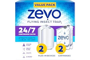 Zevo 2 Flying Insect Traps & 2 Refill Cartridges - Plug in Fly Trap & Indoor Bug Catcher for Gnats, House & Fruit Flies - Blue & UV Light Technology, Mess-Free Alternative to Bug Zapper