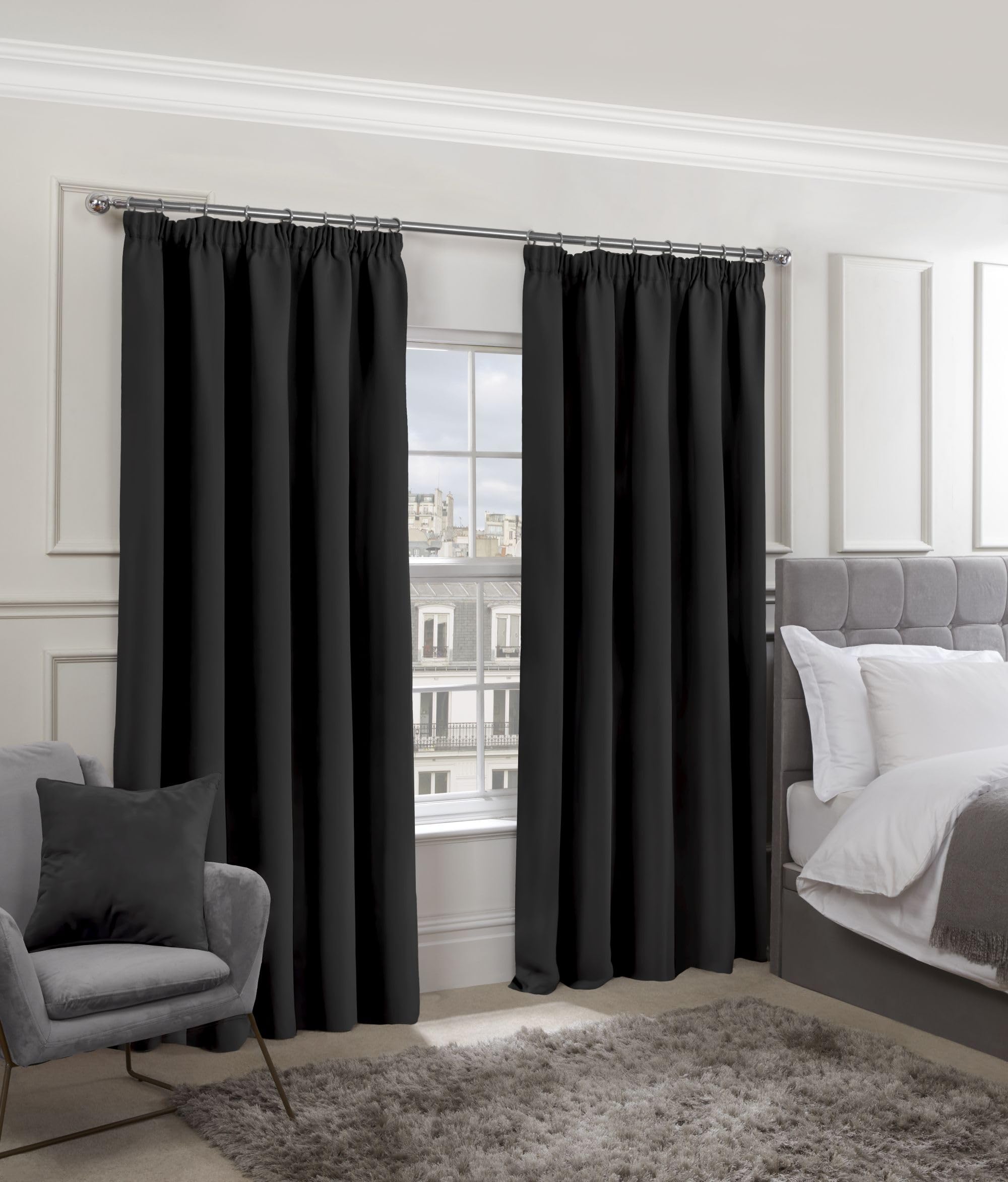 Tony's Textiles Luxury Thermal Supersoft Blackout Curtains Black 45" x 54" (114cm x 137cm)
