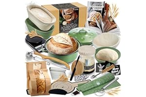 CRAFTZEE Super All-Inclusive Sourdough Starter Kit with Pot, 34 Oz Starter Jar, 4 Banneton Proofing Baskets, Scraper, Scale, All Bread Making Tools & Step by Step Beginner's Guide and Recipe Book