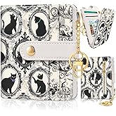Jogjam Vintage Black Cats Rfid Ladies Wallet, Small Slim Thin Compact Credit Card Women Wallet, Art Aesthetics PU Leather Bifold Cash Zipper Coin Pocket for Female
