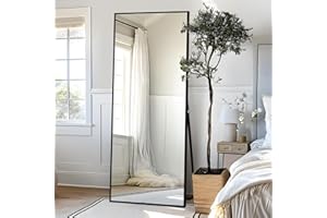 HIGREENA Full Length Mirror, 64"x24" Full Body Mirror, Floor Mirror with Aluminum Alloy Frame, Free Standing Mirror, Mirror Full Length Hanging or Leaning Against Wall, Black