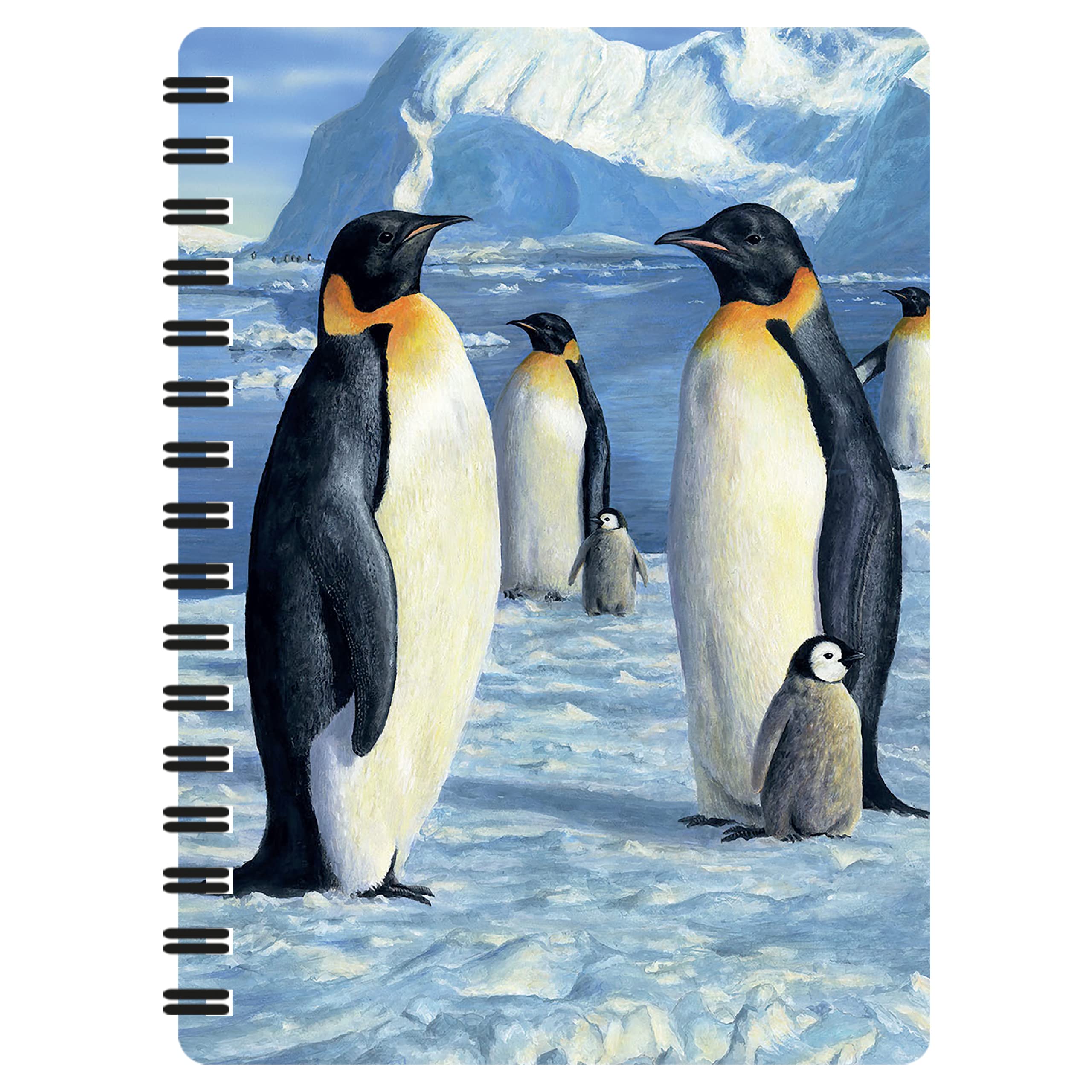 3D LiveLife Jotter - Antartic Majesty from Deluxebase. Lenticular 3D Penguin A6 Spiral Notebook with plain recycled paper pages. Artwork licensed from renowned artist Robert Hautman