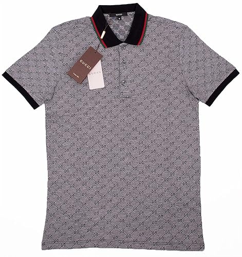 Gucci Polo Shirt, Mens Gray Short Sleeve Polo T- Shirt GG Print