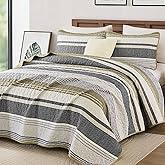Dintszyayue Quilt Queen Size Brown Grey, 3 Pieces Boho Striped Bedspread Bedding for Queen Size Bed, Soft Lightweight Microfiber Bohemian Coverlet Set for All Season Quilts with 2 Pillowcases