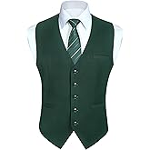 HISDERN Men's Suit Vest Formal Business Dress Vest Dark Green Classic Waistcoat for Men Solid Color for Suit or Tuxedo with 3 Pockets Wedding