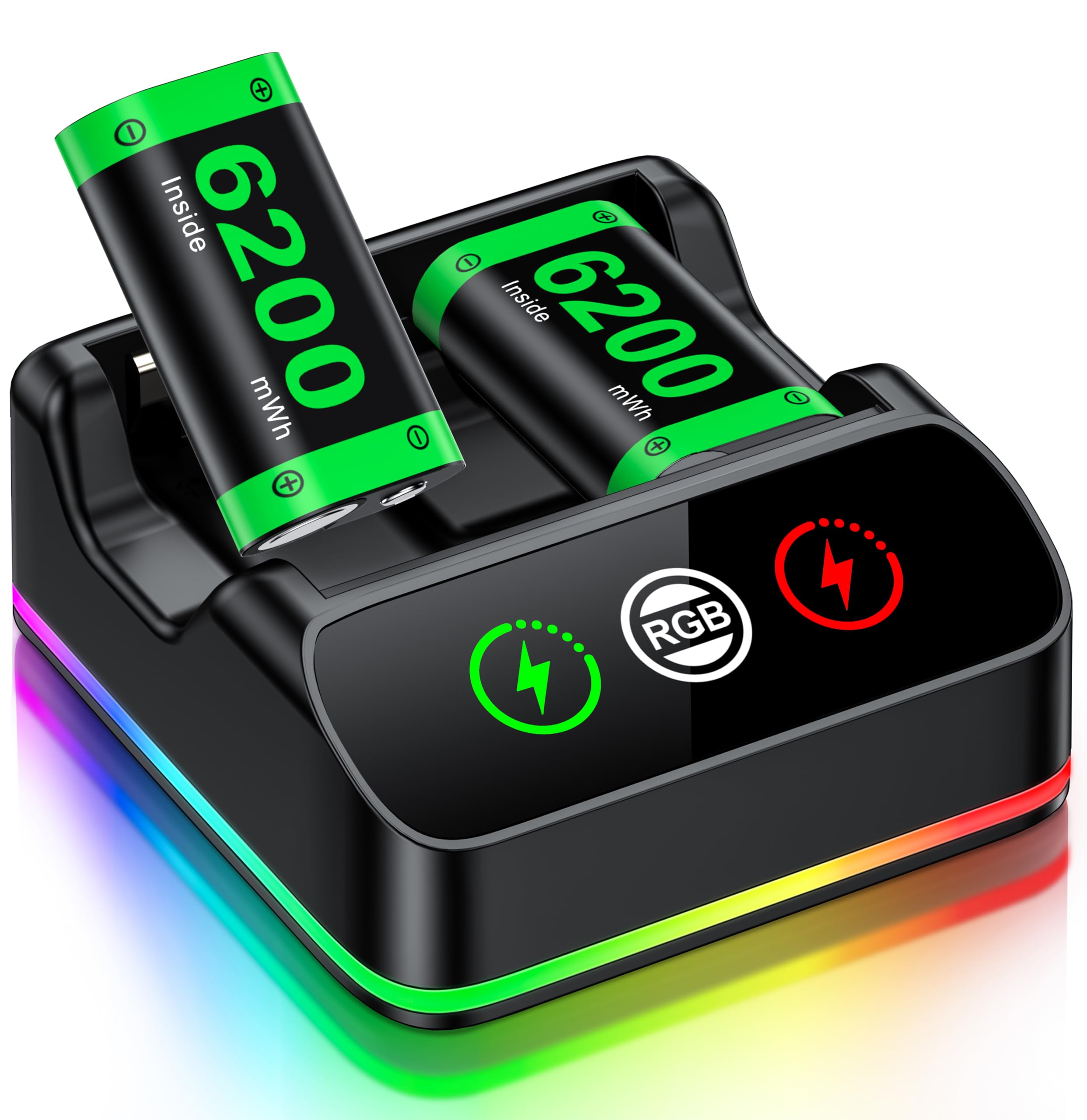 Rechargeable Battery Packs with Charger for Xbox One Controller, Charging Station Dock with 2 x 6200mWh Batteries Pack, Xbox One Charging Accessories Kit for Xbox Series X|S/One S|X/One Elite