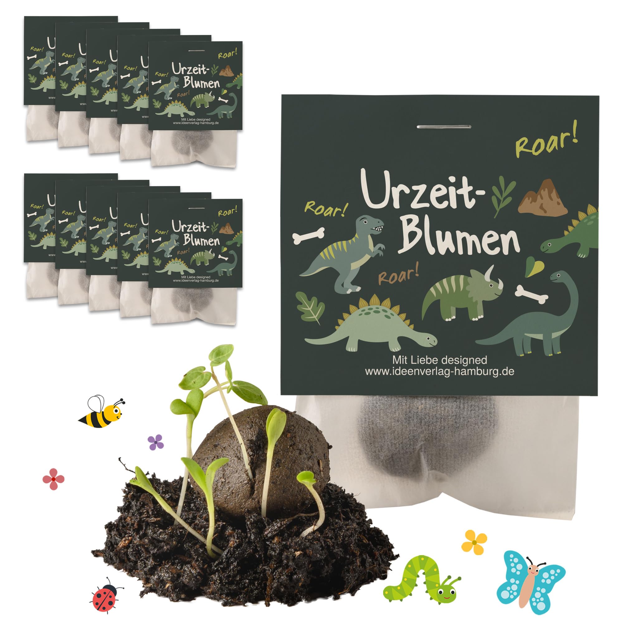 Ideenverlag HAMBURG 10 x Dinosaur Seed Bombs Children's Birthday Party Bags & Souvenir Gifts Seed Bombs Children's Birthday Small Items & GiveAway