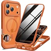 Miracase for iPhone 17 Pro Max Case with Privacy Screen Protector, Orange | Compatible with MagSafe, 360&deg; Full Body Protection, Full Camera Protection, Military-Grade Shockproof Phone Case 6.9"