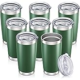 Orebigo 20 oz Tumbler with Lid Stainless Steel Insulated Tumblers Bulk Double Wall Vacuum Cups Powder Coated Travel Mug Keep Drink Cold and Hot, Dark Green, 8 Pack