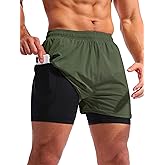 Pudolla Men’s 2 in 1 Running Shorts 5" Quick Dry Gym Athletic Workout Shorts for Men with Phone Pockets