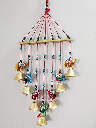 SPK Home decor Wooden Handpainted and Handmade Decorative Hanging Wind Chimes (Multicolour, 45 cm)