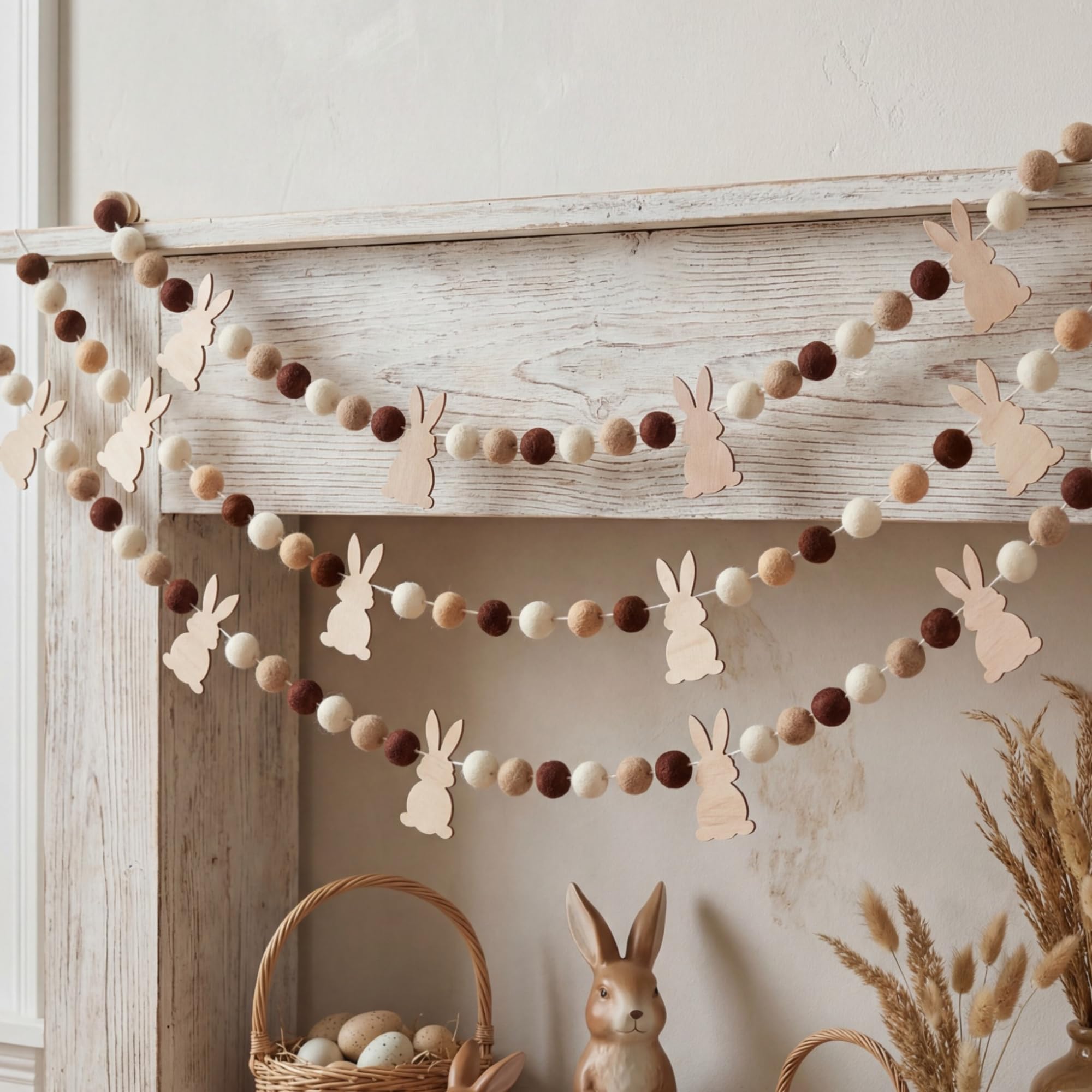 Photo 1 of **MATERIAL DIFFERS** Boao 3 Pcs Natural Felt Easter Bunny Garland Pom Pom Ball Garland Rustic Decoration Rabbit Felt Ball Hanging Banner for Farmhouse Mantel Wall Home Office Spring Decor Supplies