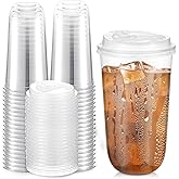 Baderke 50 Sets 20oz Disposable Crystal Clear Plastic Cups With Lids, Round Bottom Iced Coffee Cups With Lid for Smoothie, Cold Beverages, Drinking Tumblers, Cold Drinks for Party, Wedding, Event