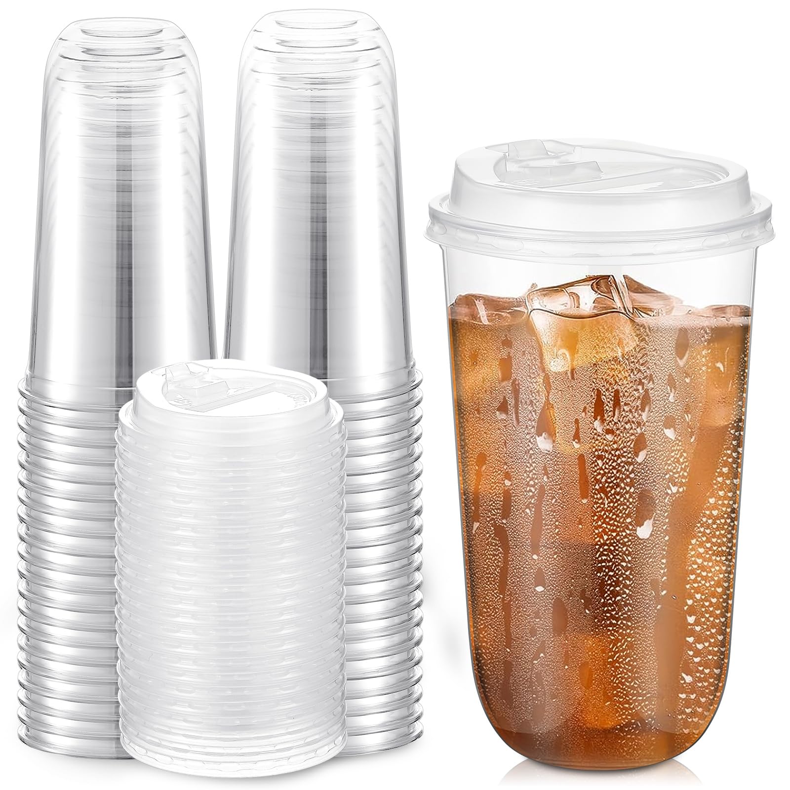 Photo 1 of Baderke 50 Sets 20oz Disposable Crystal Clear Plastic Cups With Lids, Round Bottom Iced Coffee Cups With Lid for Smoothie, Cold Beverages, Drinking Tumblers, Cold Drinks for Party, Wedding, Event