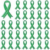 30pcs Green Ribbon Iron on Patches Mental Health Awareness Embroidered Sew Applique Repair Patch DIY Crafts for Clothing Jacket Jeans Pants Dress Backpack Hat Decorations