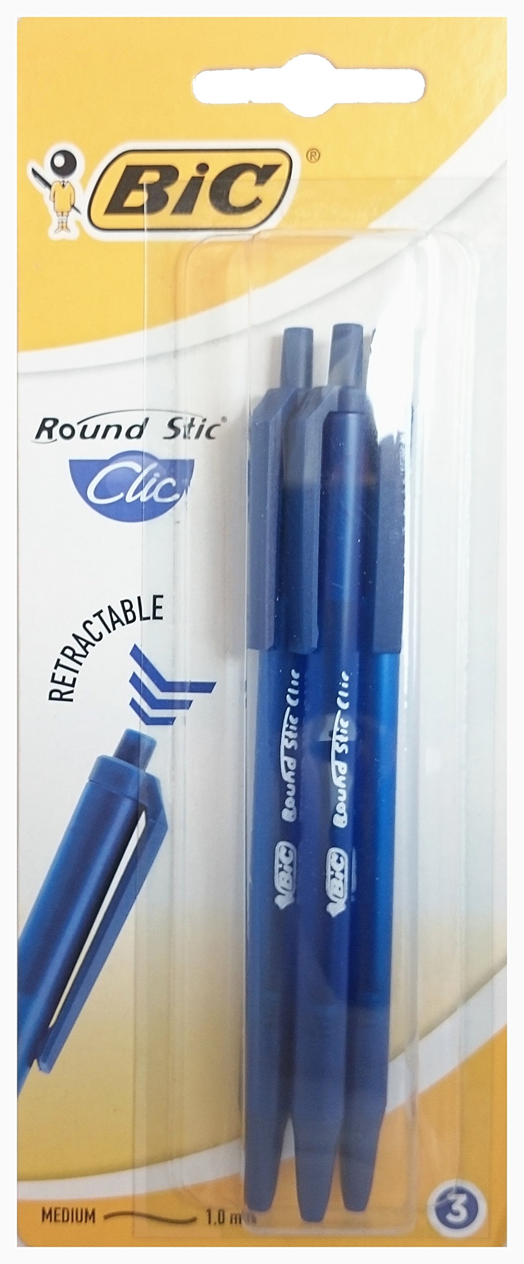 Ручка BIC round stic клик синяя 3шт (3086123379626)