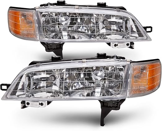Amazon Com Headlightsdepot Chrome Housing Halogen Headlights Compatible With Honda Accord 1994 1997 Includes Left Driver And Right Passenger Side Headlamps Automotive