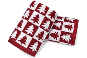 Jacquotha Red Christmas Hand Towels for Bathroom - 2-Piece Checkered & Xmas Tree Kitchen Towels, Festive Decor and Everyday Use, Cotton, 13” x 29”