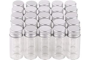 MaxMau 100 10ml Vials Small Mini Tiny Glass Bottles Clear Empty Jars with Aluminum Top Screw Lids Message Sample Bottle Wedding Favors Decorations DIY Jewelry Accessories Liquid Hold Storage