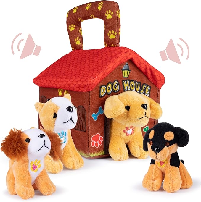Plush Creations Plush Dog House Carrier with 4 Soft and Cuddly, Talking