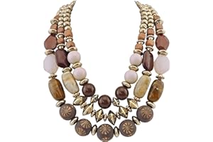 Bocar 3 Layer Chunky Statement Beaded Necklace Fashion Multi Layer Women Collar Necklace