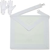 UzairUmair Masonic Master Mason lambskin 14x16 inch white embroidered square and compass apron with embroidered cotton gloves