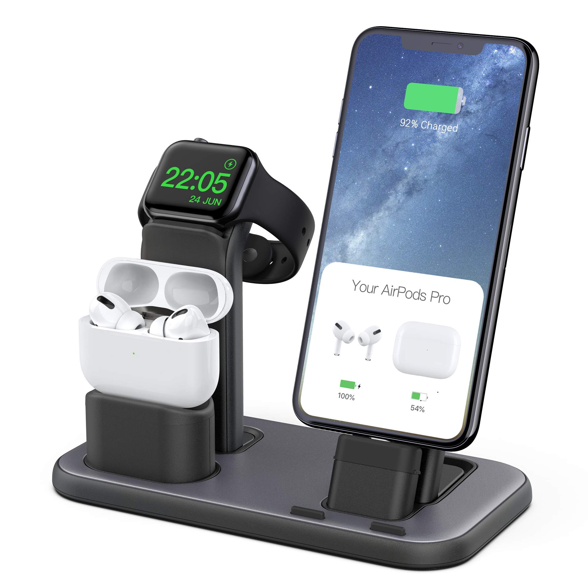 BEACOO 3 in 1 Charging Stand Compatible with iWatch Series 6/5/4/3/2/1, AirPods Pro 1/2 and iPhone 11/Pro/Xs/X Max/XR/X/8/8Plus/7/7 Plus /6S /6S Plus(Charger & Cables Required)