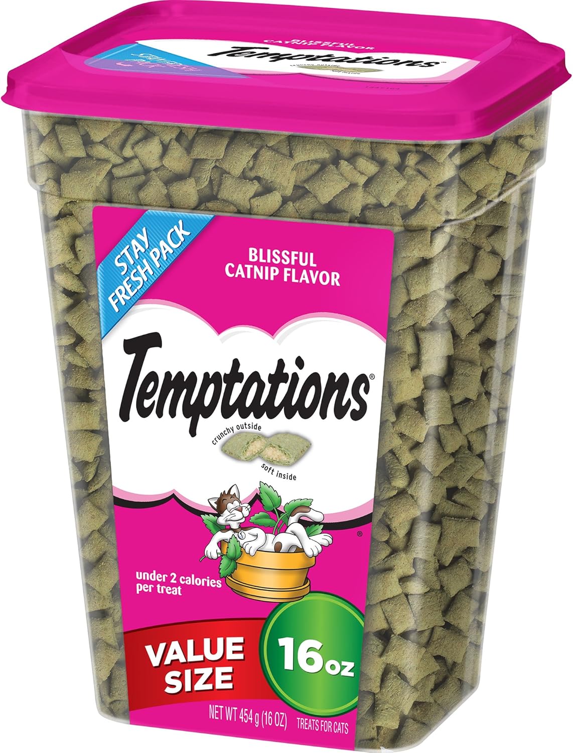 TEMPTATIONS Classic Crunchy and Soft Cat Treats Blissful Catnip Flavor, 16 Oz. Tub : Pet Supplies