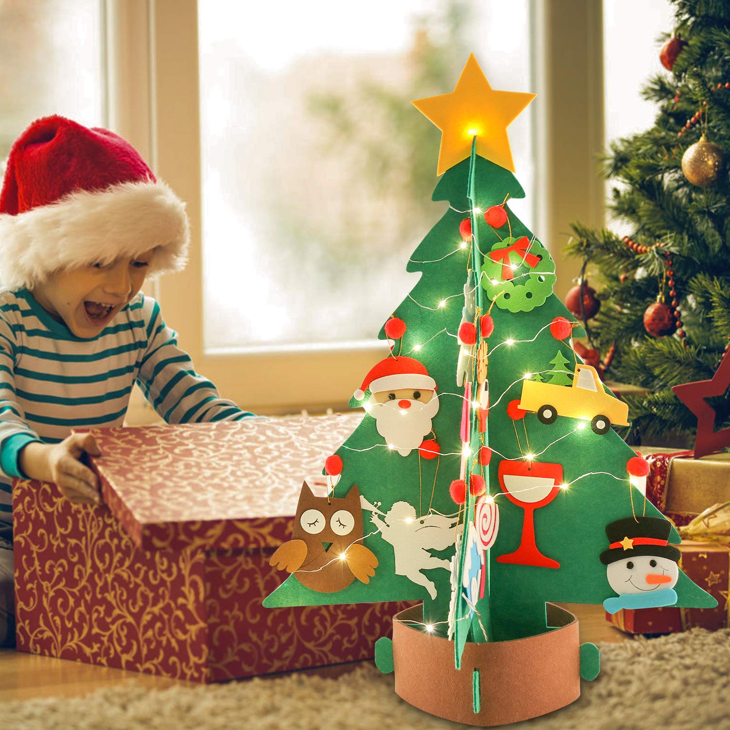 Fansport 3D DIY Felt Christmas Tree Set with 26 Pcs Xmas Ornaments for Christmas Decor, Upgraded DIY Christmas Tree for Christmas Tree for Kids Xmas Decoration