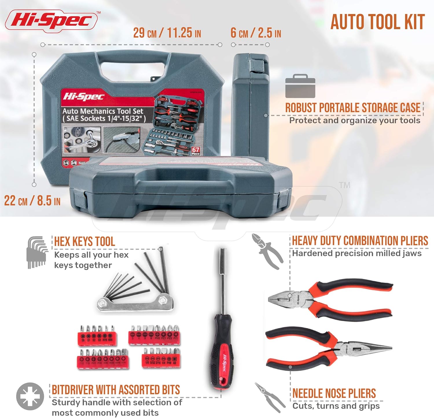 Hi-Spec 67 Piece Auto Mechanics Tool Set (SAE): Automotive