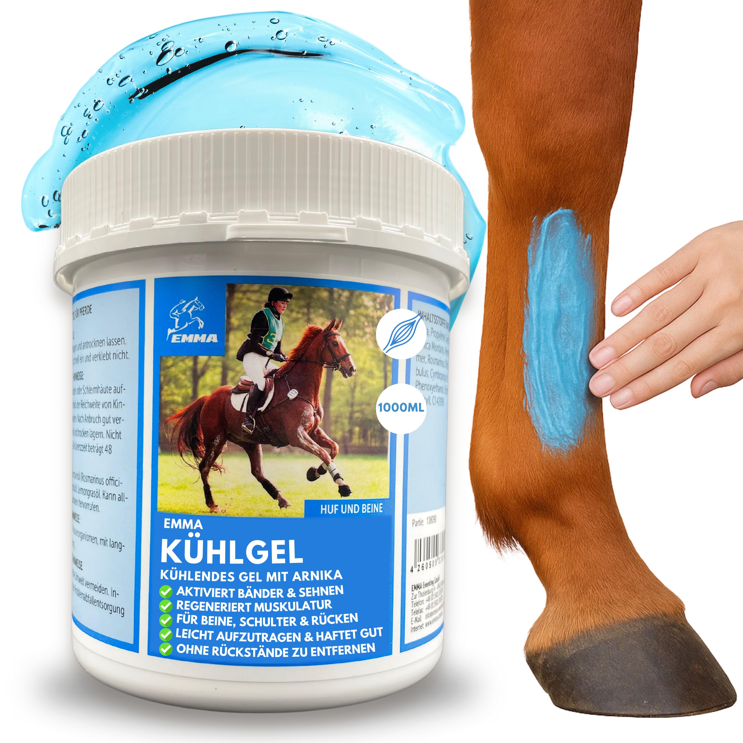 EMMA® horse balm cooling I cooling ointment for horses I horse balm for muscles & joints I cooling gel for tension with arnica, menthol & rosemary 1000ml
